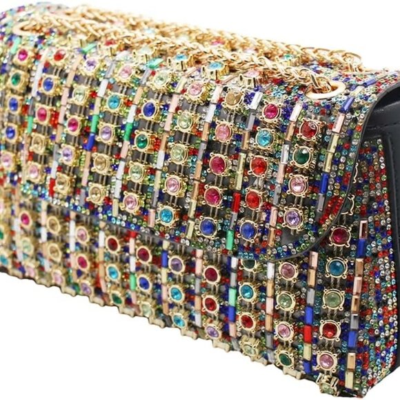 Women Rhinestone Evening Bag Crystal Shoulder Clutch for Cocktail Party Wedding - Picture 3 of 5